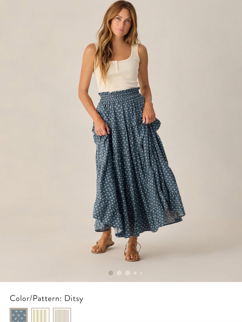 NWT Rylee and Cru Womens Blue Ditsy Tiered Maxi Skirt with Floral Print - Picture 4 of 4